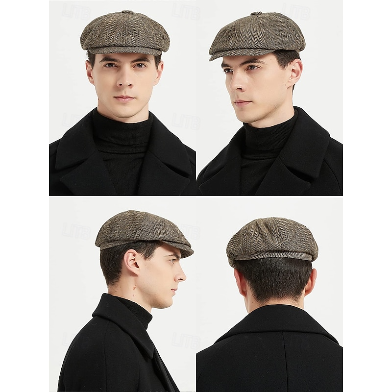 Men's Herringbone Newsboy Cap – Classic Vintage Style Tweed Flat Cap for Autumn and Winter3