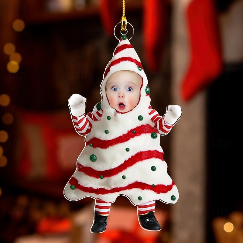 Personalized Photo Christmas Ornaments Acrylic 2D Custom Cake Baby Face Christmas Tree Ornaments Xmas Decoration Hanging Pendant Gifts