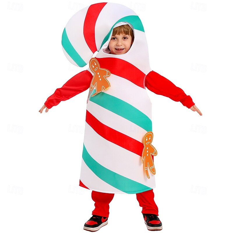 Candy Cane Christmas Pajamas Boys' Girls' Cosplay Costume Kid's Christmas New Year Christmas Party Onesie2