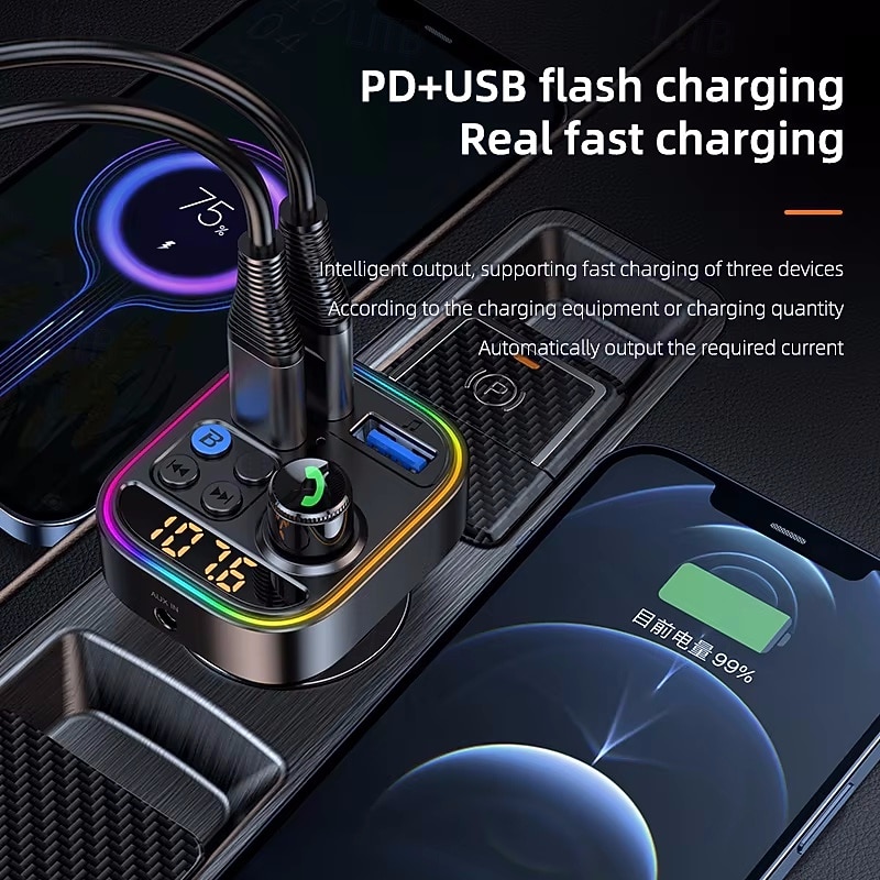 Wireless Bluetooth Car Adapter Bluetooth 5.3 FM Transmitter AUX Radio Receiver MP3 Player Handsfree Call Type-C USB Car charger2