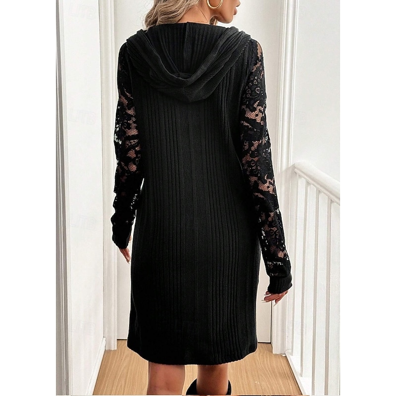 Women's Midi Dress Black Dress Cocktail Dress Formal Dress A Line Dress Fashion Modern Workfashion Regular Fit Plain Long Sleeve Lapel Black Fall Winter2