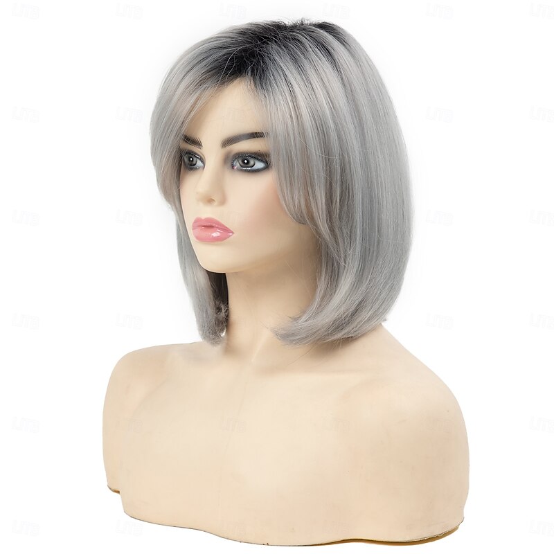 Short Grey Wigs for Women Bob Wig Natural Straight Wig Side Part Hair for Daily Party Cosplay2