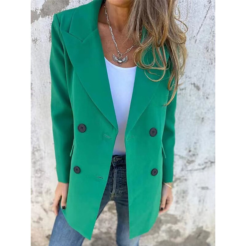 Women's Blazer Work Button Solid Color Breathable OL Style Regular Fit Outerwear Long Sleeve Fall White S