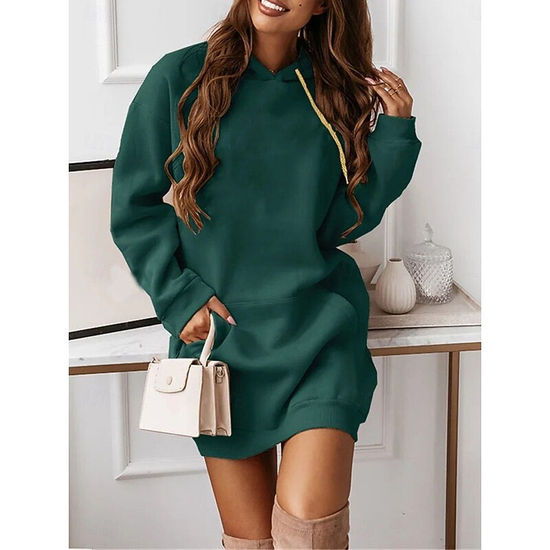 Women's Hoodie Dress Mini Dress Pocket Casual Hooded Long Sleeve Black Pink Red Color3