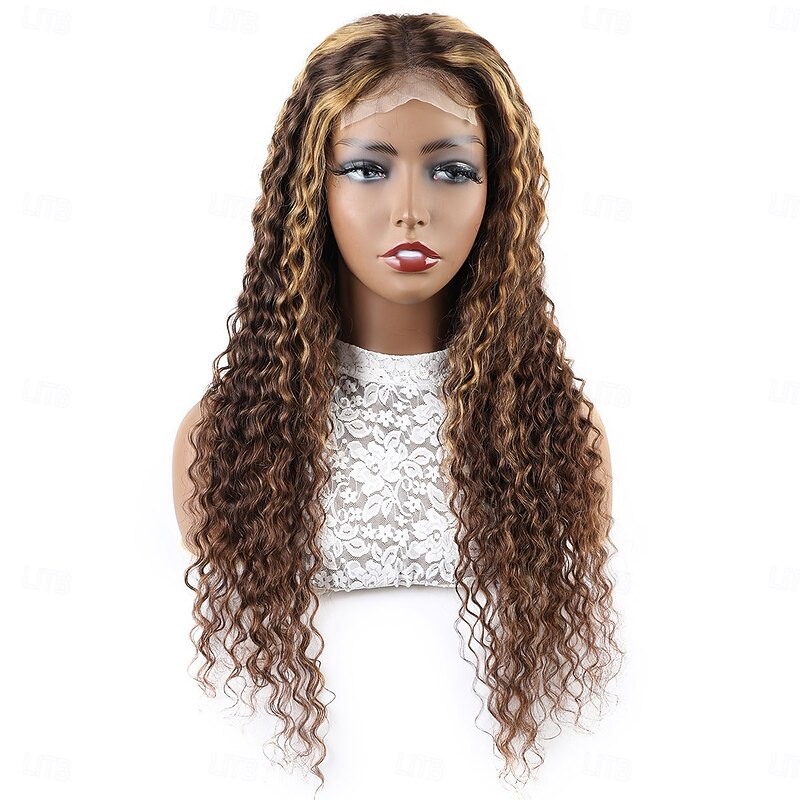 Honey Blonde Highlight Wig 4x4 Lace Closure Wig Deep Wave Human Hair Wigs3