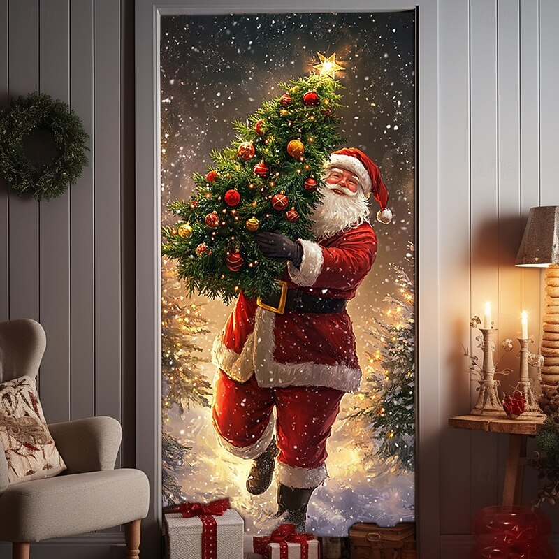 Christmas Door Decorations Door Covers Santa Claus Xmas Tree Door Tapestry Door Curtain Decoration Backdrop Indoor/Outdoor Door Banner for Front Door Farmhouse4
