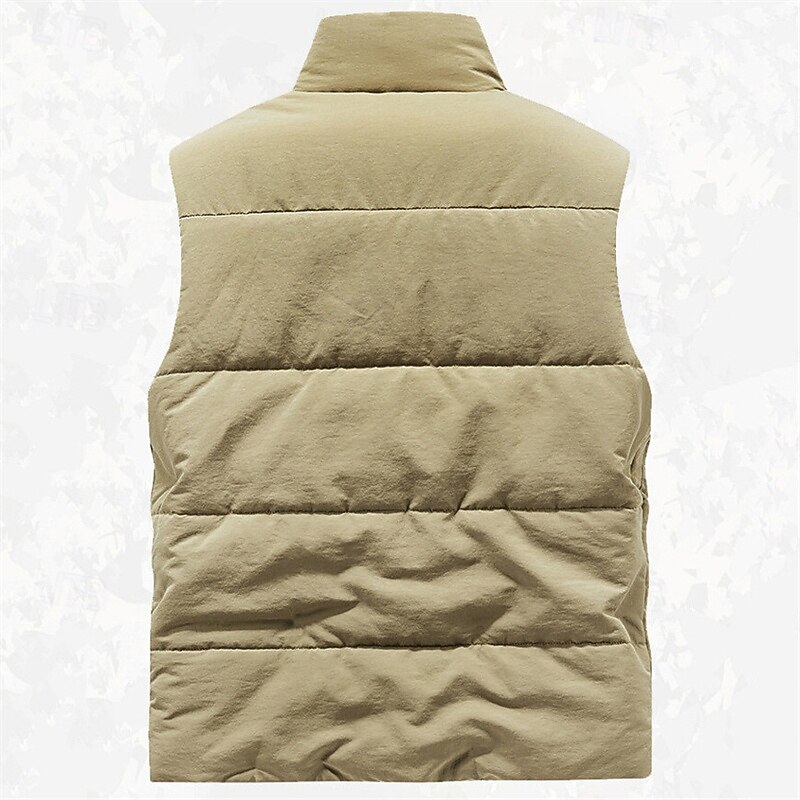 Men's Fleece Vest Outdoor Vest Fishing Vest Daily Date Vacation Fashion Casual Fall & Winter Pocket Polyester Warm Comfortable Solid Color Zipper Stand Collar Regular Fit Black Khaki Gray Vest3