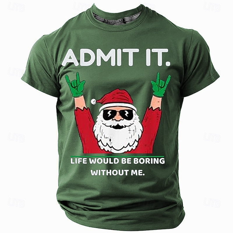 Christmas Men's Santa Claus T Shirt Short Sleeve T shirt 3D Print Crew Neck Shirt Fashion Athleisure Street Sports Outdoor Daily Black Red Blue Summer Spring Clothing Apparel S M L XL XXL XXXL