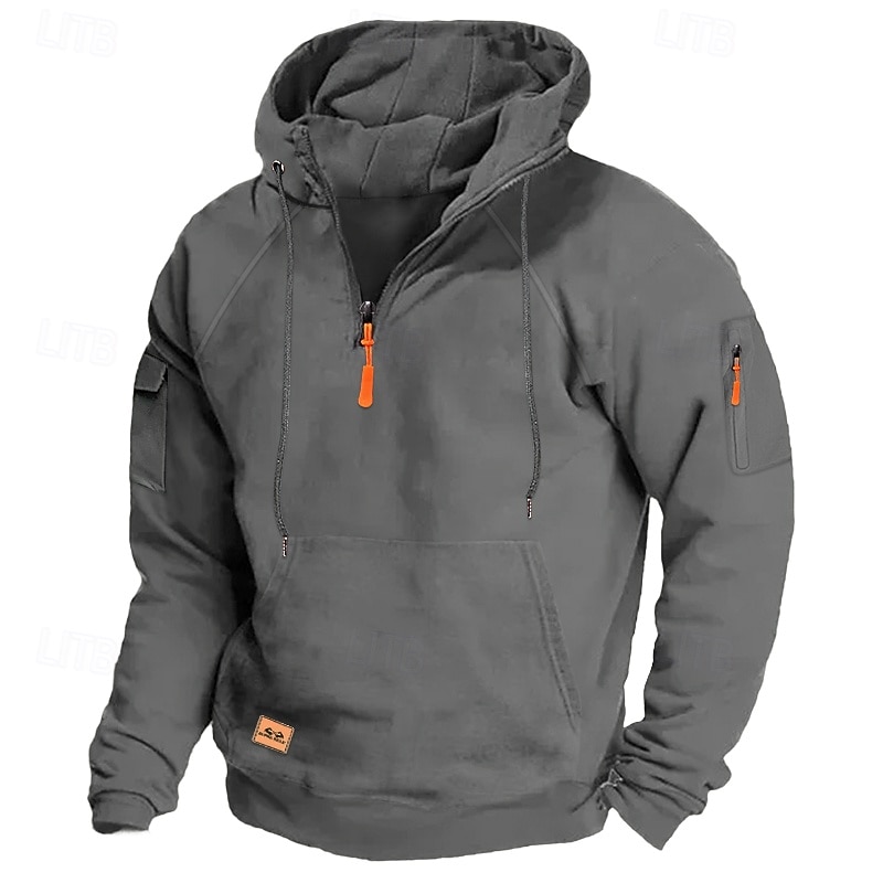Men's Hoodie Quarter Zip Hoodie Black Red Navy Blue Royal Blue Khaki Hooded Plain Pocket Sports & Outdoor Daily Holiday Streetwear Cool Casual Winter Spring &  Fall Clothing Apparel Hoodies3