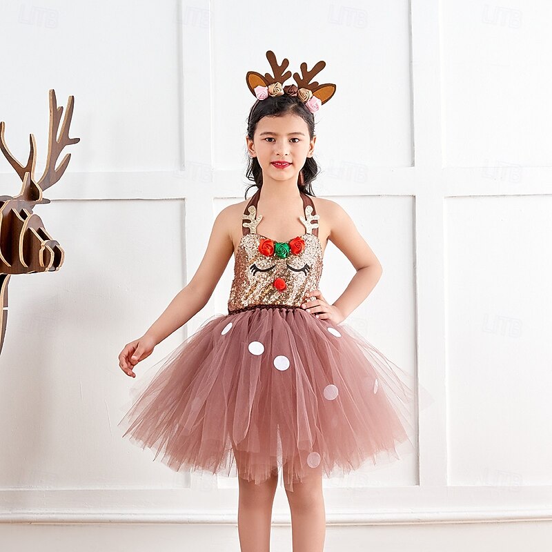 Reindeer Outfits Tutu Santa Suits Girls' Cosplay Costume Kid's Christmas New Year Christmas Eve Christmas Party Dress Headpiece