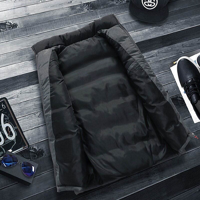 Men's Puffer Vest Gilet Quilted Vest Daily Date Vacation Fashion Casual Fall & Winter Zipper Pocket Polyester Warm Comfortable Color Block Zipper Stand Collar Regular Fit Orange Light Grey Dark Gray2