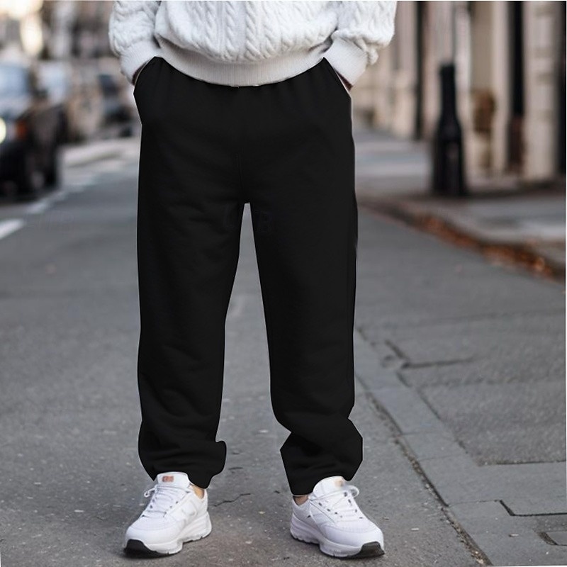 Men's Sweatpants Fleece Pants Joggers Trousers Straight Leg Sweatpants Elastic Waist Straight Leg Solid Color Plain Breathable Full Length Sports Outdoor Casual / Sporty Athleisure Black Navy Blue2