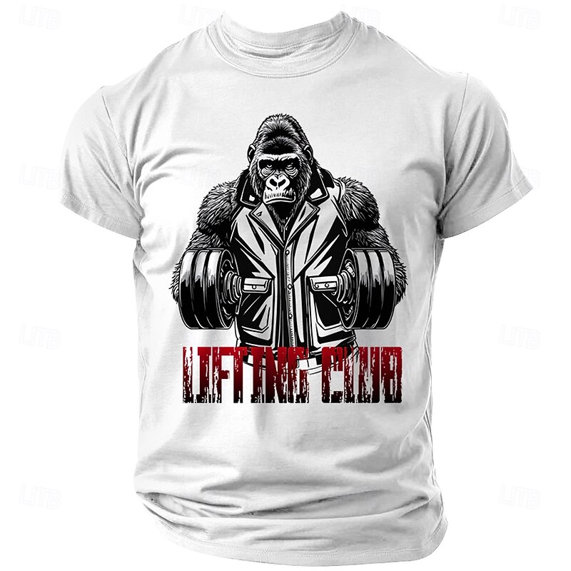Men's T-Shirt with Gorilla Lifting Club Graphic - Short Sleeve Weightlifting Fitness Tee3