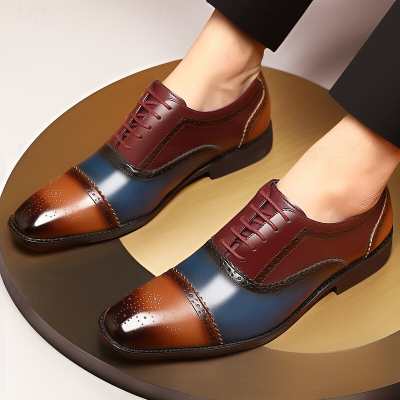 Men's Multicolor Wingtip Oxford Brogue Shoes – Faux Leather Lace-Up Dress Shoes for Formal and Business Occasions3