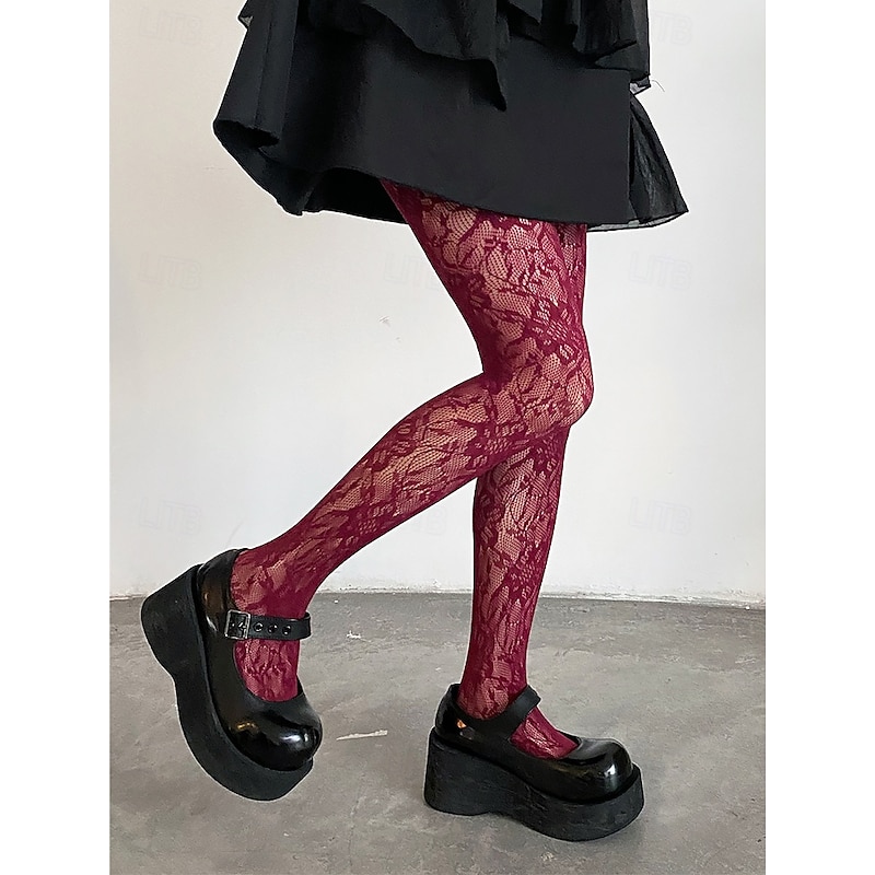 Women's Gothic Lace Patterned Tights - Sheer Fishnet Pantyhose for Cosplay, Party, and Casual Outfits