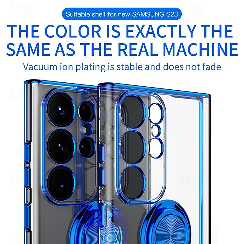 Phone Case For S25 S24 S23 Ultra Plus Back Cover Ring Holder Shockproof Retro TPU PC - Main Image