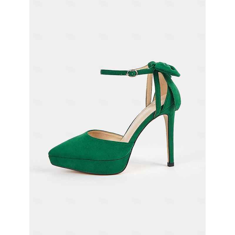 Elegant Women's Platform Stiletto Heels with Ankle Strap and Bow Accent - Perfect for Formal Events3