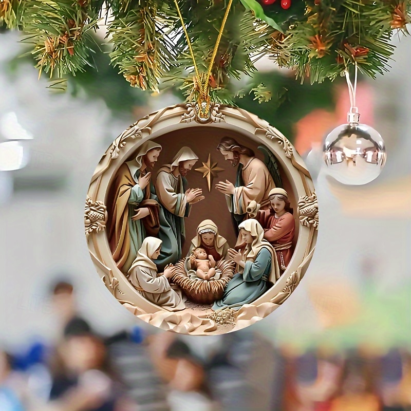 18 Pcs Nativity Scene Ornaments Religious Christmas Acrylic 2D Hanging Ornament Nativity Christmas Ornament The Birth of Jesus Christian Christmas Decorations for Tree Xmas3