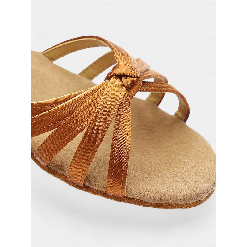 Women's Satin Latin Dance Sandals with Strappy Design, Soft Suede Sole and Low Heel – Perfect for Ballroom, Salsa, and Social Dancing2