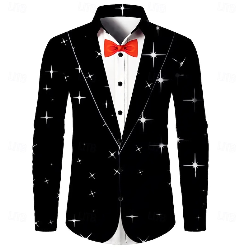 Christmas Men's Christmas Costume Dress Shirt Button Up Shirt Long Sleeve Casual Party Evening Wear Daily Festival Fall Winter Spring & Summer Shirt Collar Button Up 3D Print Black Red Blue Green