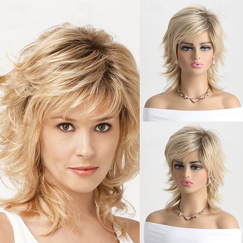Blonde Wigs for Women Girls Short Curly Wavy Hair Wig Light Blond Shoulder Length Body Wave Halloween Cosplay Daily Party Wigs