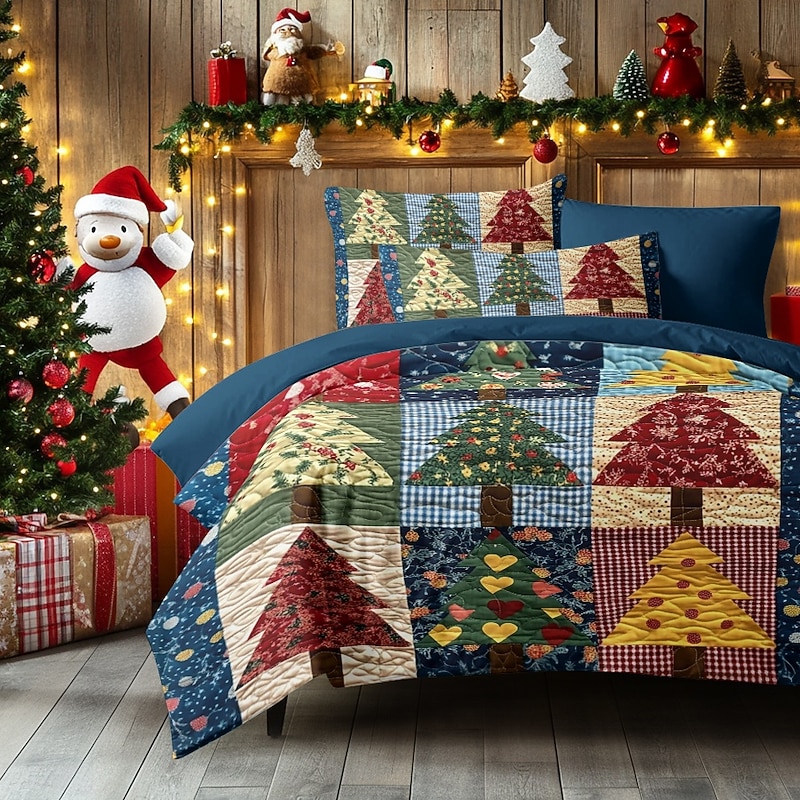 Santa Claus 100% Cotton Christmas Comforter Set Full 3-Piece Holiday Bed Linen for Kids - Soft & Cozy Christmas Bedspread with Pillowcases