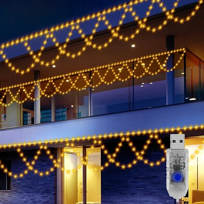 USB-Powered LED String Lights 4M 138Leds Wave-Shaped Fairy Lights  for Indoor Outdoor Party Eaves Roof Banister Holiday Christmas New Year Holiday Colourful Lighting 1pc2