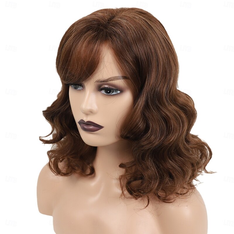 Brown Wigs for Women Short Curly Wavy Wig Girls Mixed Brown Body Heat Resistant Synthetic Hair Wig for Cosplay Party or Daily Used