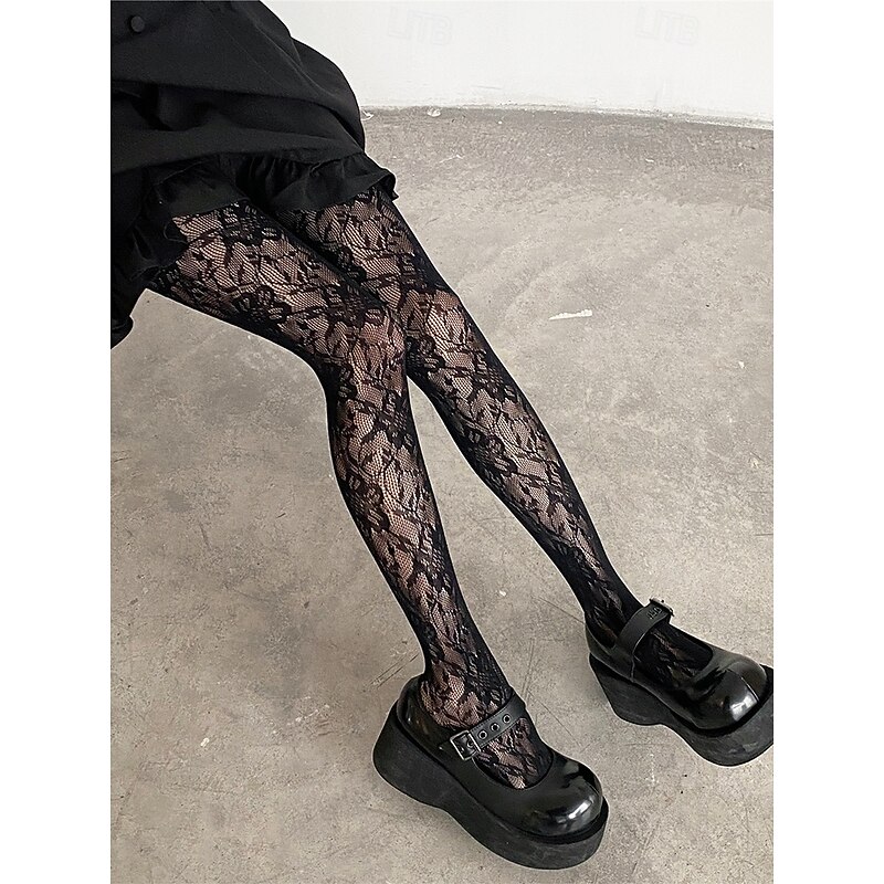 Women's Gothic Lace Patterned Tights - Sheer Fishnet Pantyhose for Cosplay, Party, and Casual Outfits3
