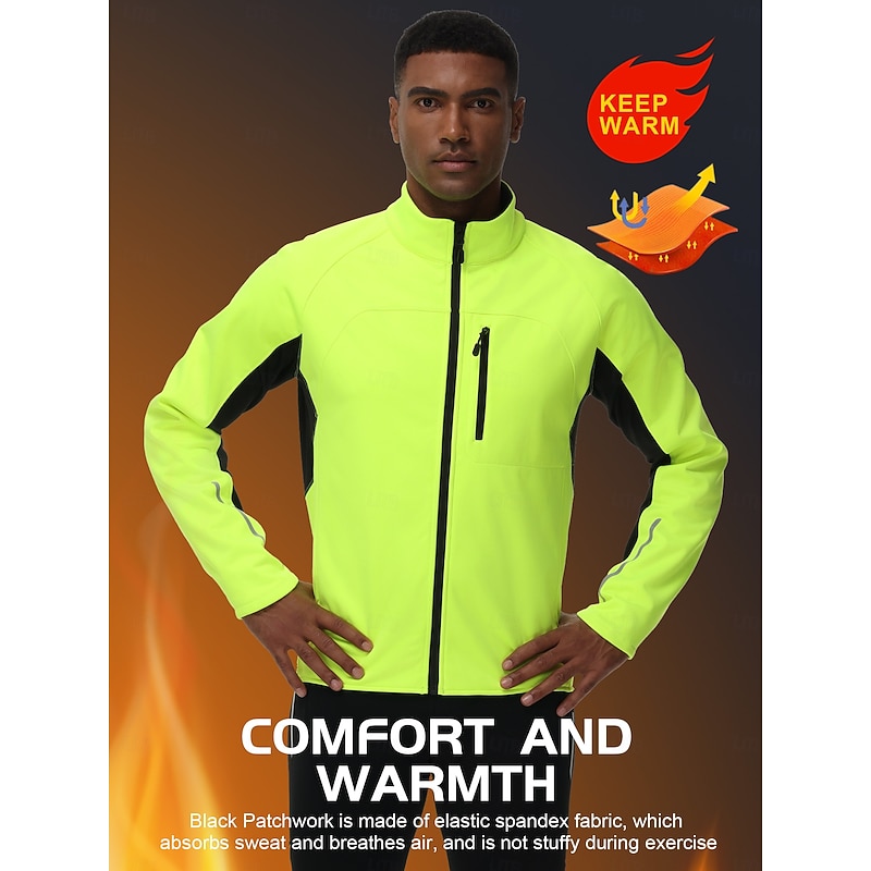 Men's Cycling Jacket Windbreaker Fleece Jacket Winter Thermal Warm Fleece Lining Windproof Breathability Bike Tracksuit Windbreaker Black Green Bike Wear3