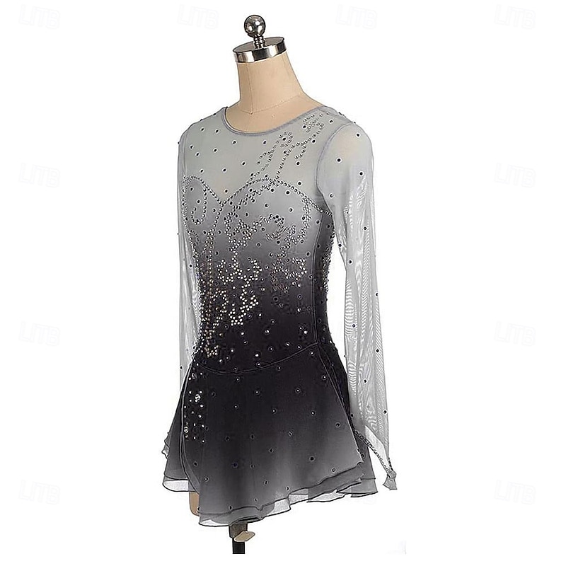 Figure Skating Dress Mesh Skirt Girls Round Neck Long Sleeve Gradient Multi-Color Competition Performance2