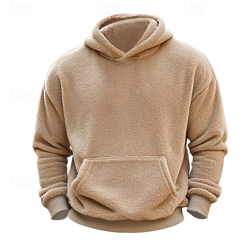 Men's Hoodie Pullover Hoodie Sweatshirt Black Navy Blue Blue Brown Khaki Hooded Plain Pocket Ribbed Front Pocket Sports & Outdoor Daily Holiday Polyester Streetwear Casual Spring &  Fall Clothing
