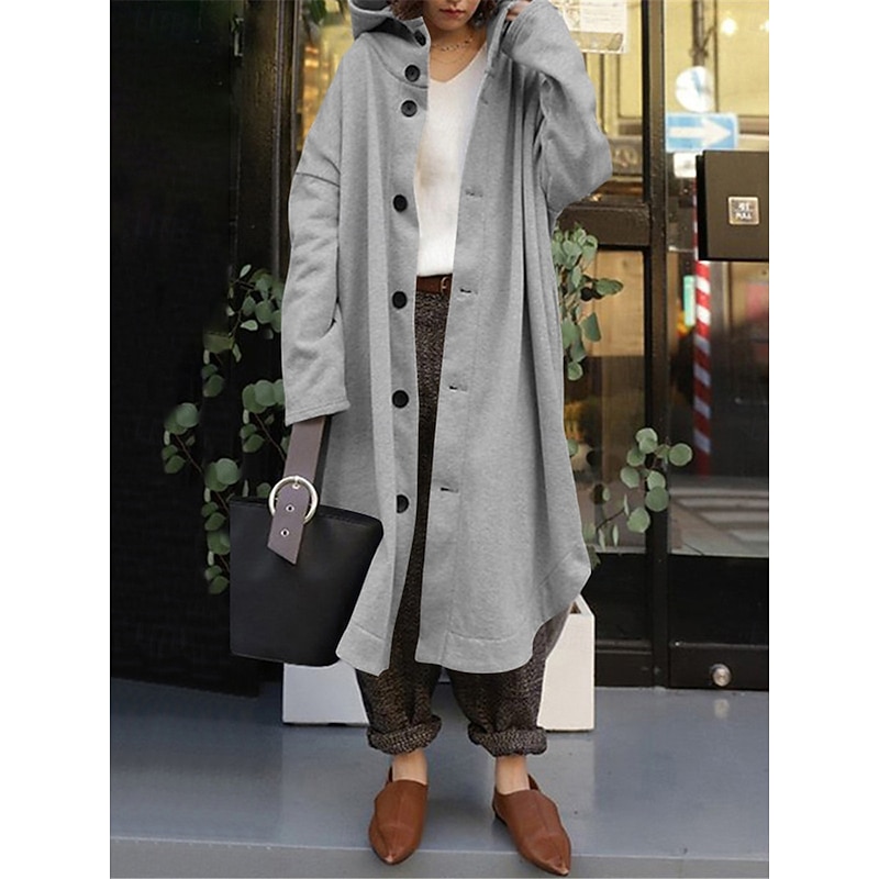 Women's Hoodie Jacket Outdoor Street Daily Wear Fall Winter Maxi Coat Regular Fit Thermal Warm Breathable Stylish Casual Jacket Long Sleeve Plain with Pockets Black Red Apricot