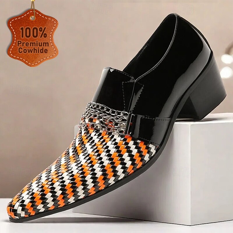 Men's Patent Leather Woven Loafers – Stylish Slip-On Dress Shoes for Parties, Stage, and Formal Events
