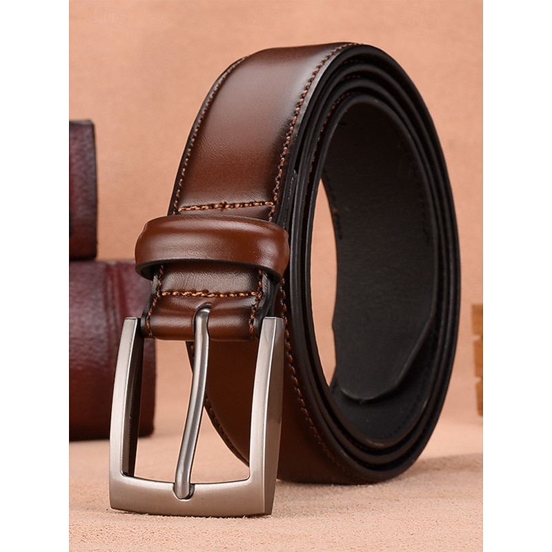 Men's Brown Leather Belt – Classic Buckle Design with Embossed Pattern, Perfect for Casual and Formal Wear
