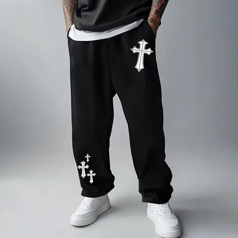 Men's Cross Sweatpants Joggers Drawstring Elastic Waist Sporty Casual Outdoor Street Dailywear Pocket Straight Leg Trousers Spring Fall Winter 3D Print Black