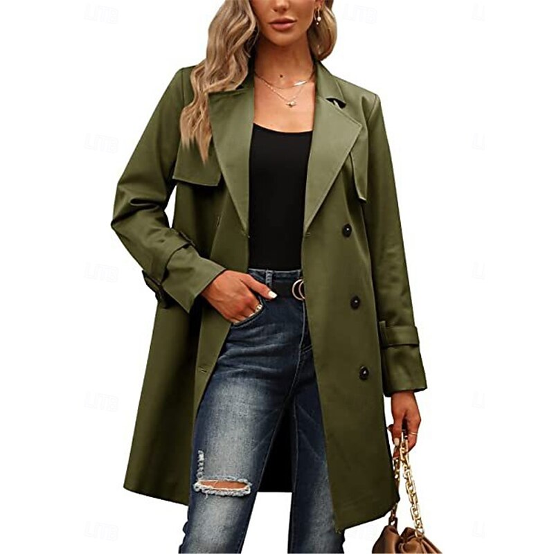 Women's Coat Outdoor Street Daily Wear Fall Winter Regular Coat Regular Fit Thermal Warm Breathable Stylish Casual Jacket Long Sleeve Plain with Pockets Black Army Green Red 9