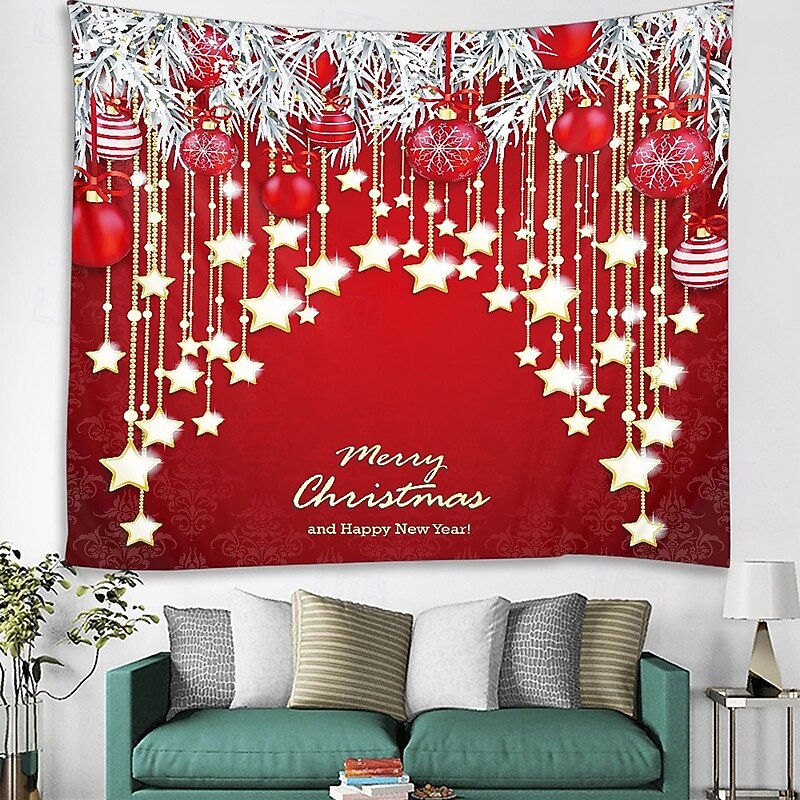 Christmas Decorations Santa Claus Wall Tapestry Xmas Photography Background Art Decor Hanging Home Bedroom Living Room Dorm Decoration Merry  Star Ball Happy New Year4