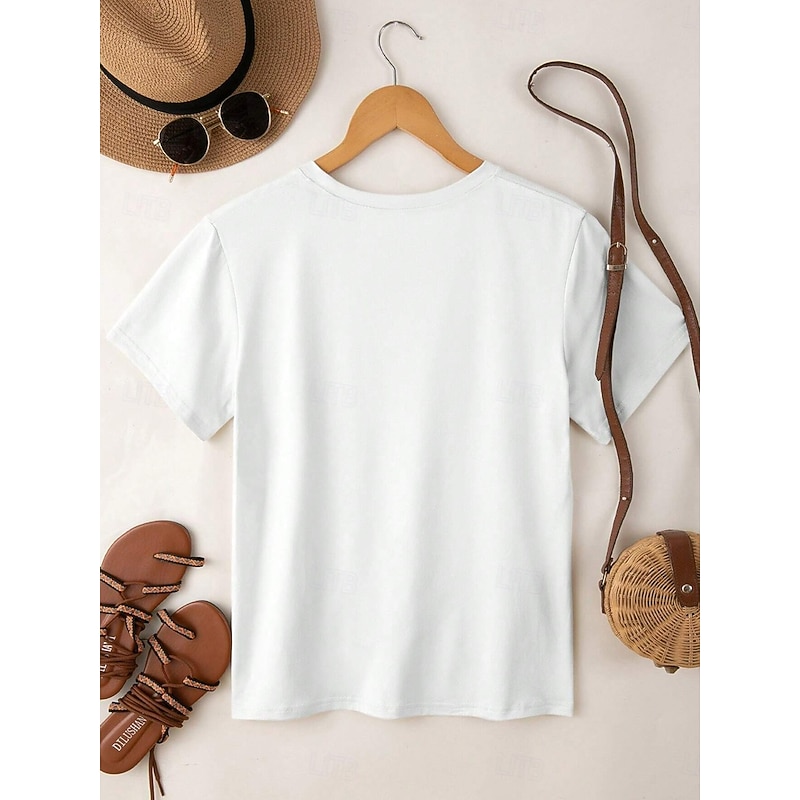 Women's T Shirt Graphic Horse Casual Short Sleeve Round Neck Regular Tops Daily Print White Spring Fall2