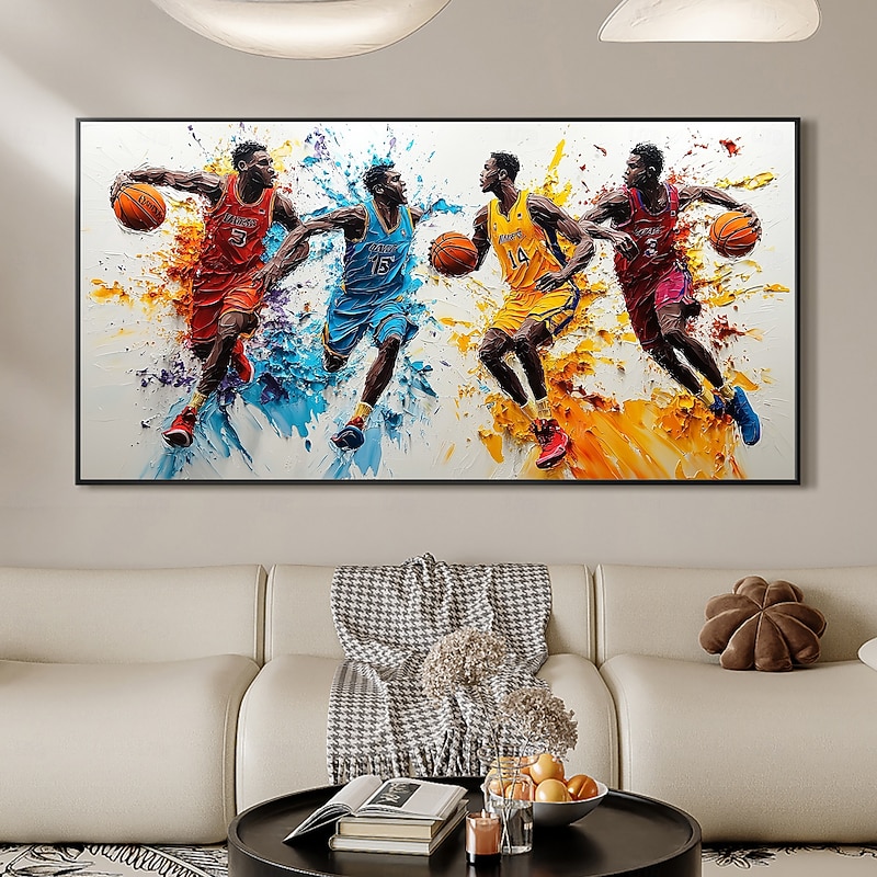 Handmade Original Basketball Sport Oil Painting On Canvas Abstract NBA Games Wall Art for Home Decor With Stretched Frame/Without Inner Frame Painting