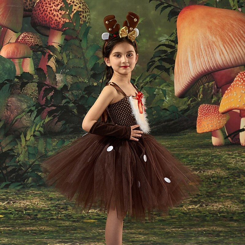 Reindeer Outfits Tutu Santa Suits Girls' Cosplay Costume Kid's Christmas New Year Christmas Eve Christmas Party Dress Headpiece Gloves3