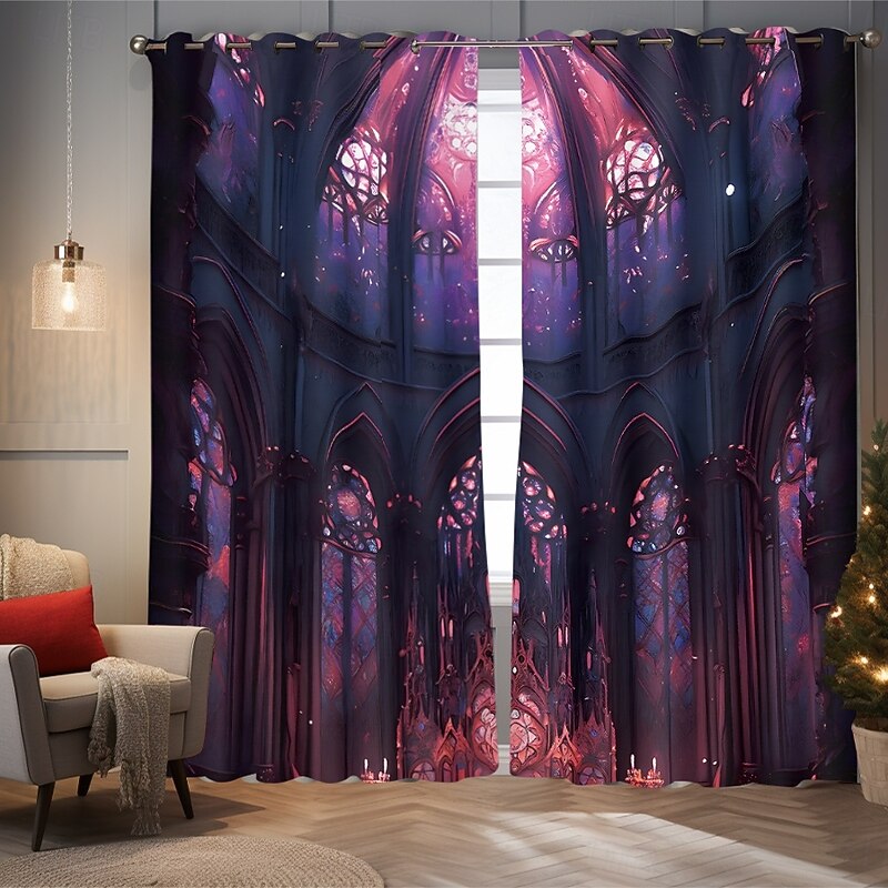 2 Panels Curtain Drapes Blackout Curtain For Living Room Bedroom Kitchen Indoor Stained Glass Window Treatments Thermal Insulated Room Darkening2
