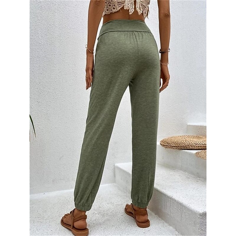 Women's Chinos Fashion Streetwear Full Length High Waist Plain Pocket Comfy Soft Comfortable Micro-elastic Outdoor Street Black Blue Khaki Army Green Spring &  Fall Regular Fit3