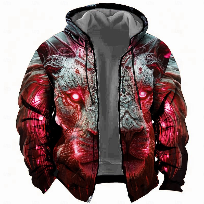 Men's Leopard Print Hoodie Hoodies Sweatshirt Fashion Cool Long Sleeve Hooded Holiday Travel Streetwear Yellow Red Drawstring Zipper Pocket Fall Winter Designer2