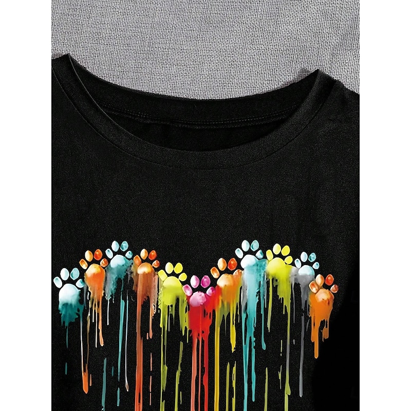 Women's T Shirt Animal Color Gradient Fashion Casual Short Sleeve Crew Neck Regular Tops Daily Print Black Fall Winter2