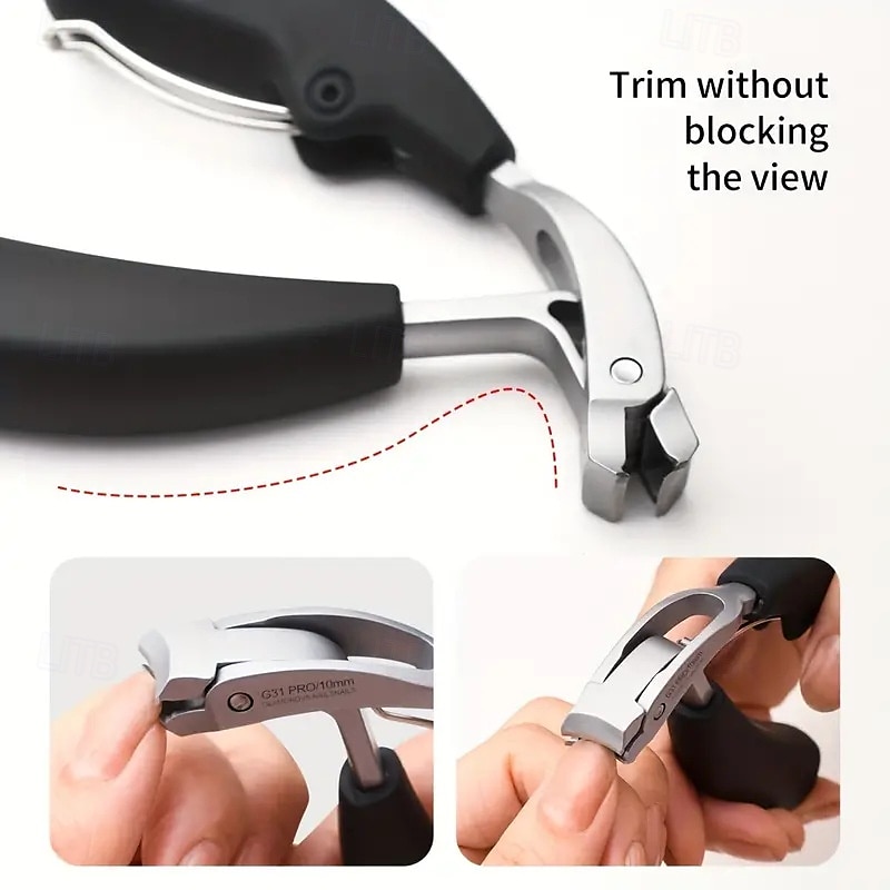 1Pc Professional Nail Clippers G31 Heavy-Duty Wide Jaw Opening Anti-Splash Slanted Toenail Clipper Trimmer Long Handle Stainless Steel for Men and Seniors2