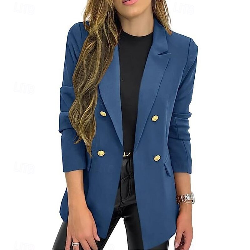 Women's Suits Formal Button Solid Color Warm Fashion Regular Fit Outerwear Long Sleeve Fall Black S