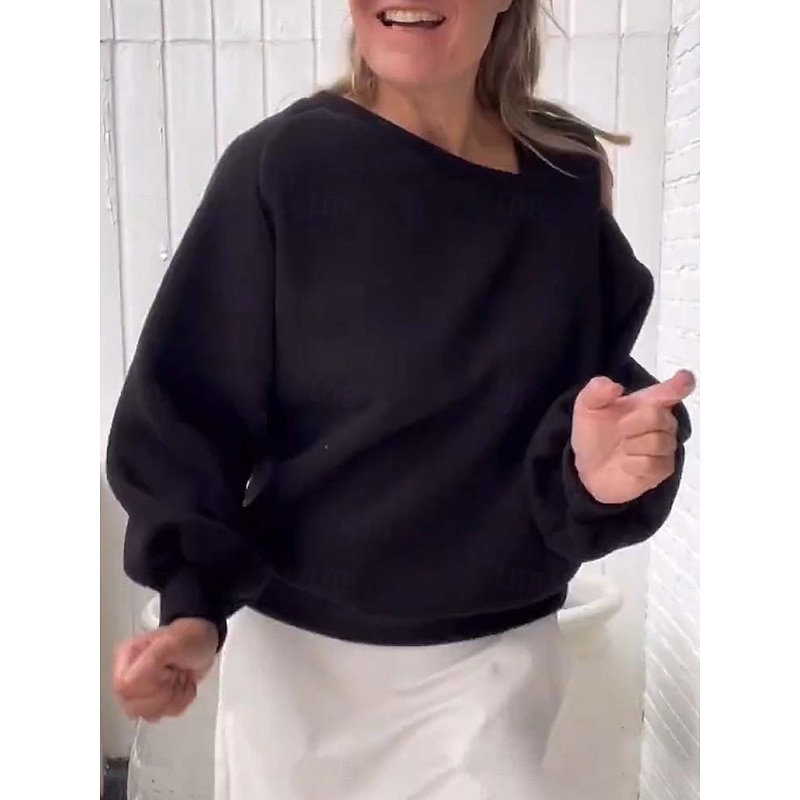 Women's Sweatshirt Casual Plain Street Dailywear V Neck Long Sleeve Black White Beige Fall Winter 7