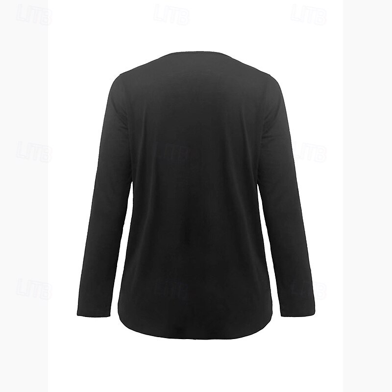 Women's T Shirt Basic Patchwork Flutter Sleeve Long Sleeve Regular Tops V Neck Daily Sports Black White Red Green Cross-Seasons2