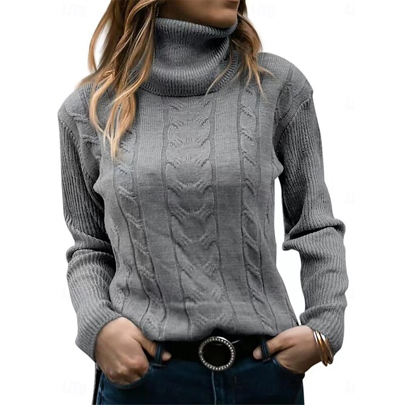 Women's Sweater Pullover Sweater Jumper Casual Soft Pure Color Ribbed Turtleneck Knitted Long Sleeve Regular Tops Knit Outdoor Daily Weekend White Coffee Fall Winter2